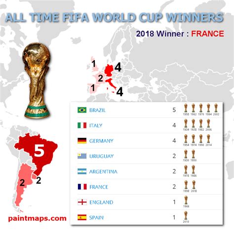 All Times Fifa World Cup Winners ⚽🌏 2018 Winner France Generated With R Mapporn