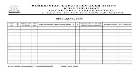 Agenda Mengajar Guru Doc | Revisi Id