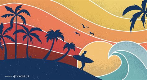 Retro Sunset Illustration Design Vector Download