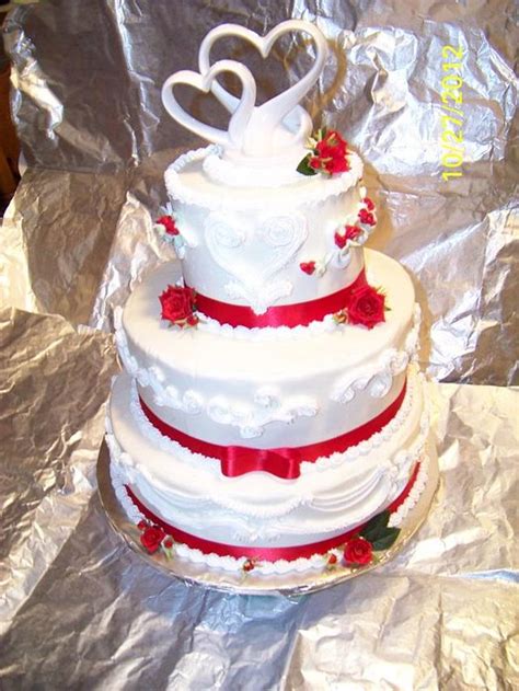 Red Roses And Ribbons Three Tier Wedding Cake Decorated Cakesdecor