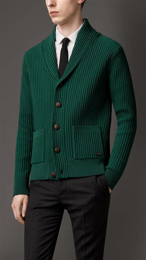 Lyst Burberry Knitted Cotton Blend Cardigan Jacket In Green For Men