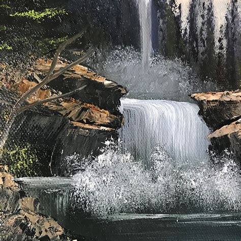 Bob Ross Inspired Mountain Waterfall Oil Painting Original Etsy