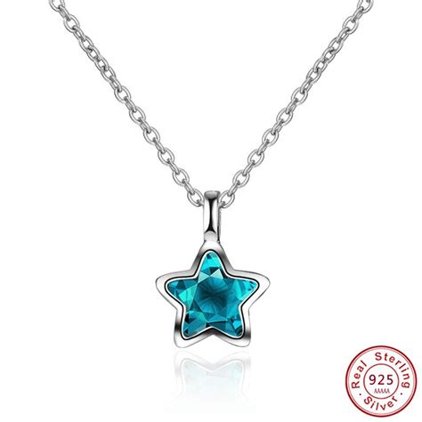 New Women Fashion Blue Star Zircon Crystal Necklaces Jewelry Pendant