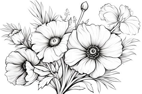 Free Printable Realistic Flower Coloring Pages Floral Symphony