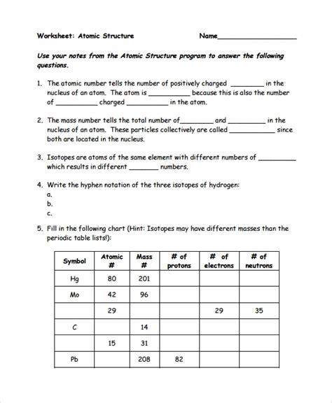 The number of protons in one atom of. Atomic Structure Worksheet Answer Key Chemistry + My PDF ...