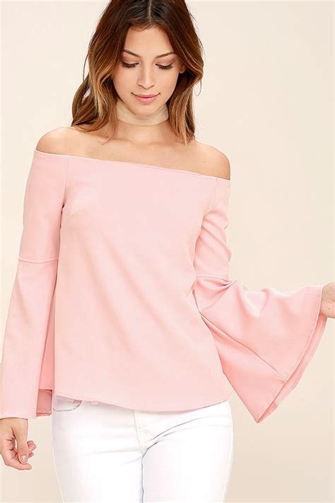 chic blush pink top long sleeve top pink off the shoulder top 34 00