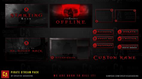 Pirate Stream Overlay Package Multi Color Twitch Youtube For Obs Streamlabs