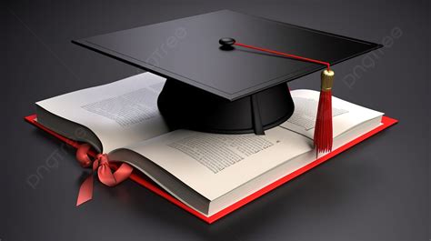 Graduation Cap Is On Top Of A Book With Red Ribbon Background 3d Open