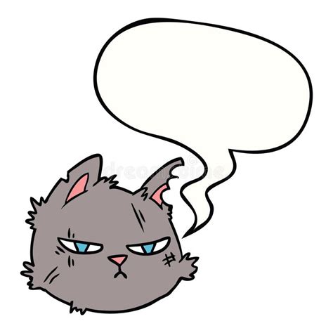 A Creative Cartoon Tough Cat Face And Speech Bubble Stock Vector