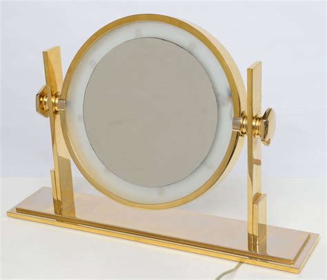 Black hollywood lighted makeup vanity mirror light, makeup dressing table. Karl Springer Lighted Table Top Vanity Mirror at 1stdibs