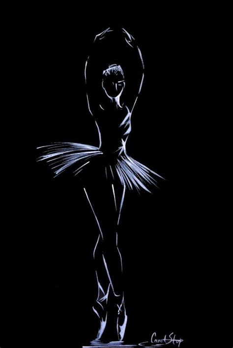 Ballerina Drawing Original Drawing Art White On Black Minimalist Art