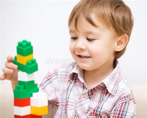 Boy Is Playing With Building Blocks Stock Image Image Of Playful