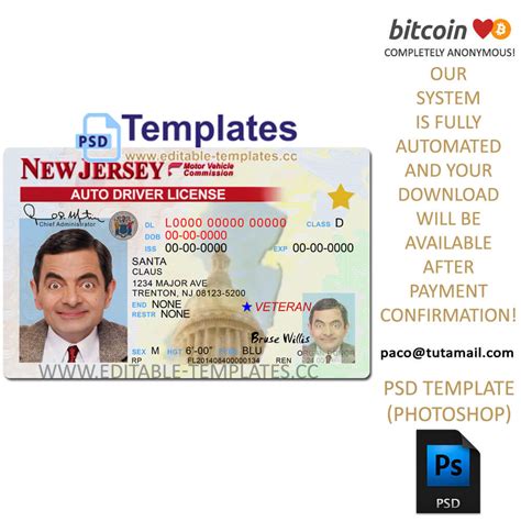 New Jersey Drivers License Photoshop Template