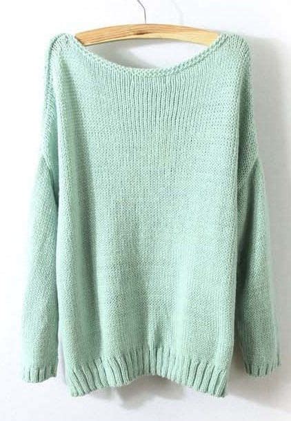 Mint Green Long Sleeve Sweater Loose Pullover Sweater Clothes Fashion