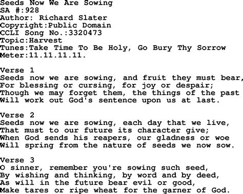 Salvation Army Hymnal Song Seeds Now We Are Sowing With Lyrics And Pdf