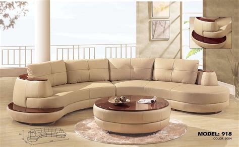Semi Circular Modern Sofa Sectional Sectional Sofa Beige Leather