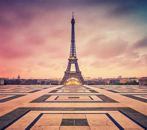 Download Pink Sky Over Paris Eiffel Tower Wallpaper
