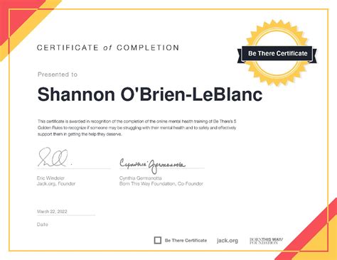 Shannon Obrien Leblanc Be There Certificate Be There Certificate