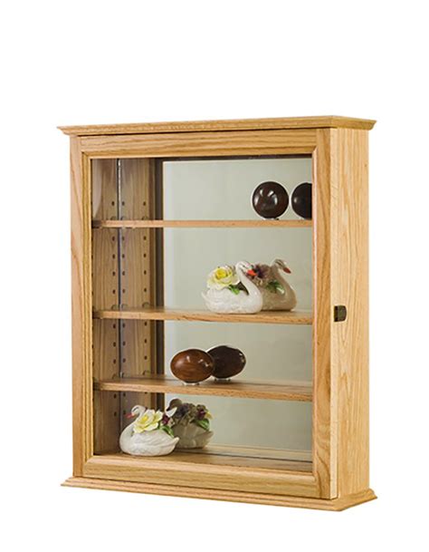 Display Case Curio Cabinet Wall Hanging Mirror Back Oak