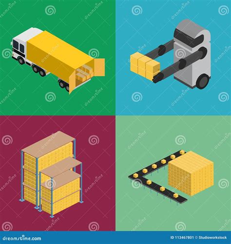 Warehouse Logistics Isometric Icon Set Stock Illustration