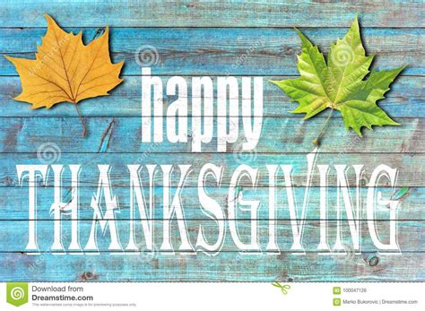 Happy Thanksgiving On Blue Wooden Background Stock Photo Image Of