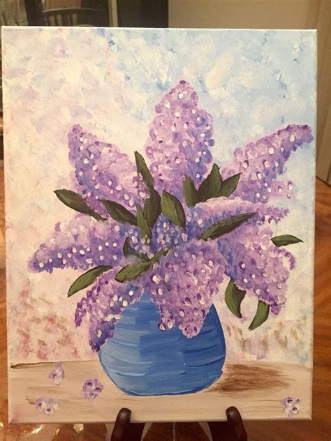 15 Lilac Flowers In A Blue Vase 14x105 Handmade Acrylic Painting