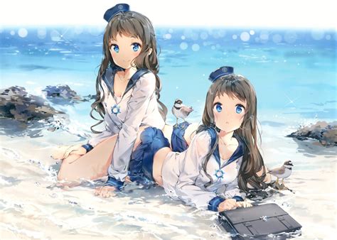 Wallpaper Sea Anime Girls Water Sailor Uniform Original