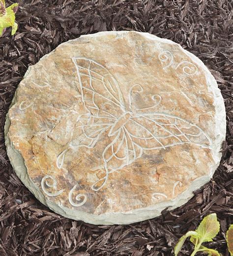 Etched Slate Garden Stepping Stone Butterfly Plowhearth