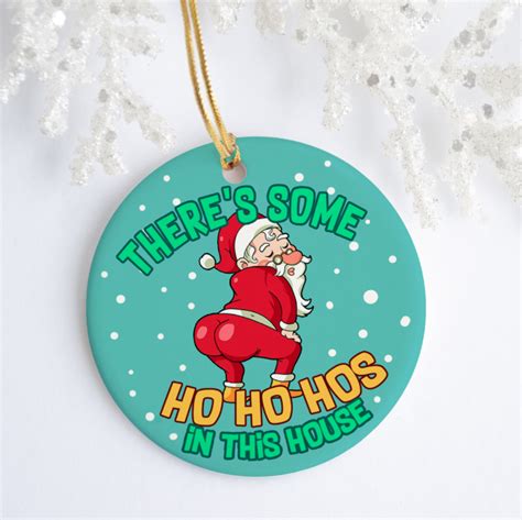 Theres Some Ho Ho Hos In This House Funny Naughty Santa Christmas Circle Ornament