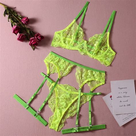 Luxury Transparent Bra Intimate Push Lace Naked Women Without Censorship Underwear Neon Green