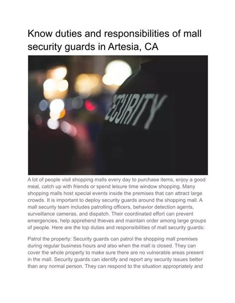 Ppt Know Duties And Responsibilities Of Mall Security Guards In Artesia Ca 1 Powerpoint