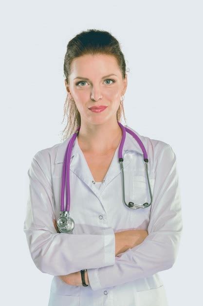 Premium Photo Portrait Of Young Woman Doctor With White Coat Standing
