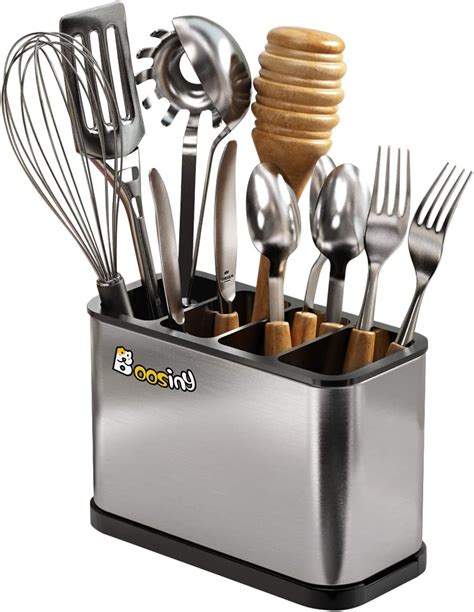 Amazon.com: Utensil Holder, Boosiny Sturdy Stainless Steel Weighted Kitchen Base, Rotating ...
