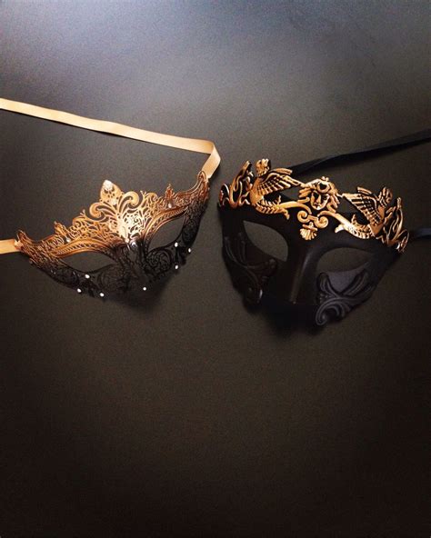 Gold Black Theme Masquerade Masks Couples Gold His And Hers Etsy