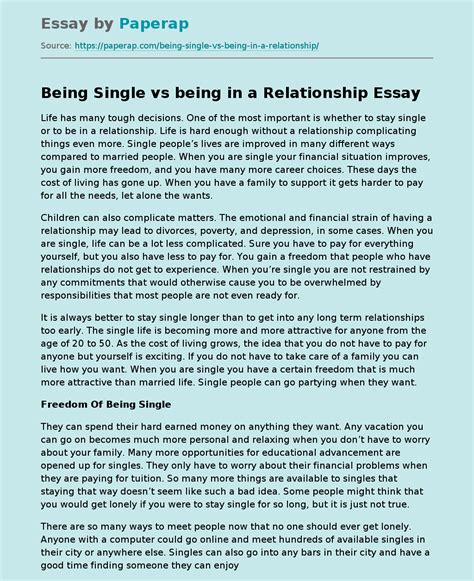 Being Single Vs Being In A Relationship Free Essay Example