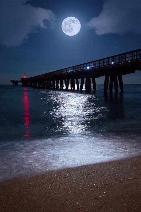 Full Moon Rising Over The Pompano Beach Pier Photograph By Justin Kelefas