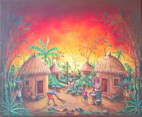 African Village Iii Art Cameroon African Paintings