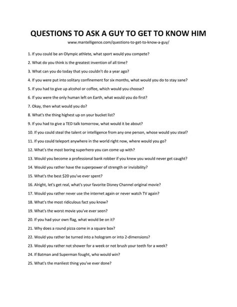 121 Questions To Get To Know A Guy Interesting Funny Random Artofit
