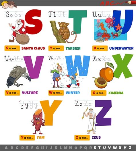 Premium Vector Educational Cartoon Alphabet Letters Set From S To Z
