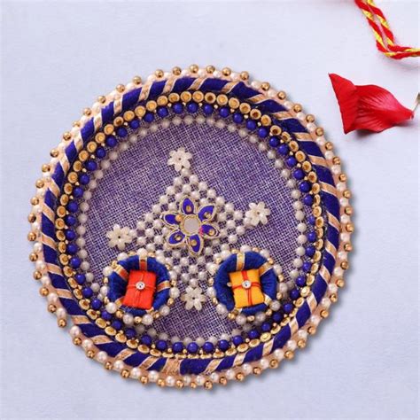 Regal Royal Blue Pearls Rakhi Puja Thali Inches Pack Of Bulk