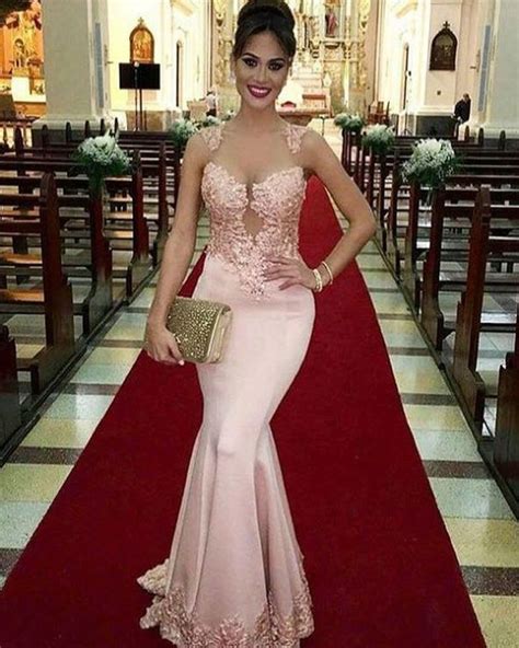 Elegant See Through Sexy Mermaid Evening Formal Dress For Wedding 2016 Pastel Pink Lace Applique