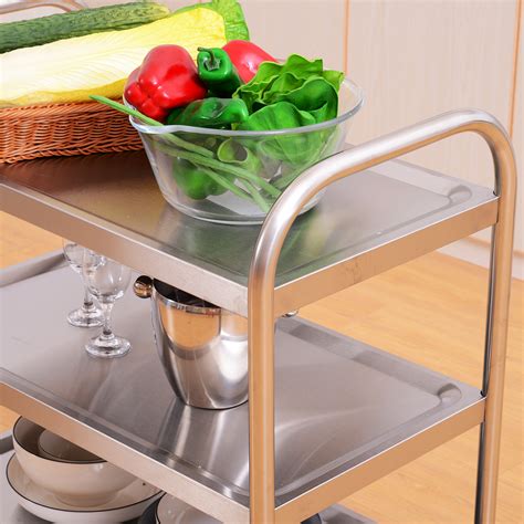 This kitchen trolley with stainless steel top is a great addition to any kitchen space, providing additional storage and a preparation area. HOMCOM 3-tier Rolling Kitchen Cart Trolley Island ...