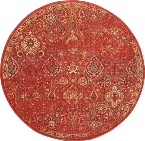 Somerset 6' Round Red Oriental Area Rug - Nourison ST90 | Red area rug, Area rugs, Round area rugs