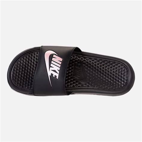Top View Of Womens Nike Benassi Jdi Swoosh Slide Sandals In Blackrose