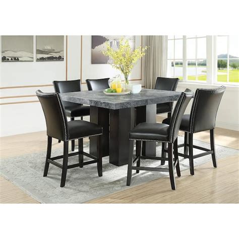 Steve Silver Camila Gray Marble 54 In Square Counter Height Dining Set