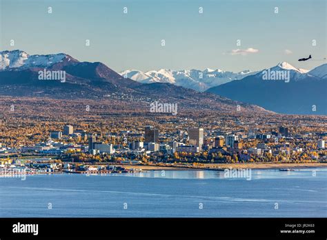 Aerial View Of Downtown Anchorage Cook Inlet And The Chugach