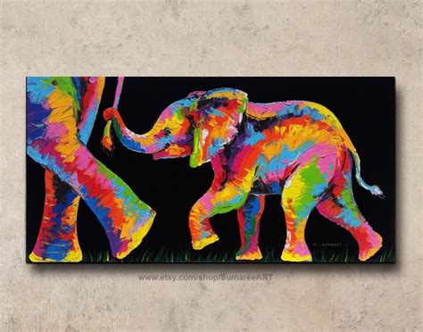 Colorful Elephant Walking Acrylic Paintings On Canvas Etsy In 2020