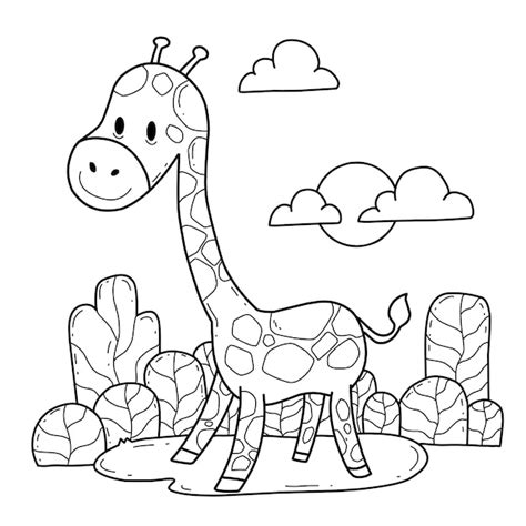 Livro Para Colorir Ilustração De Página Girafa Vetor Premium