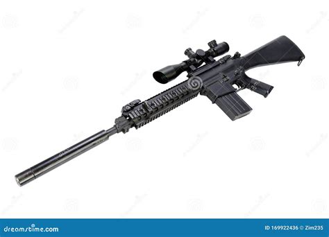 Ar 15 Based Sniper Rifle With Silencer Stock Photo Image Of Shot