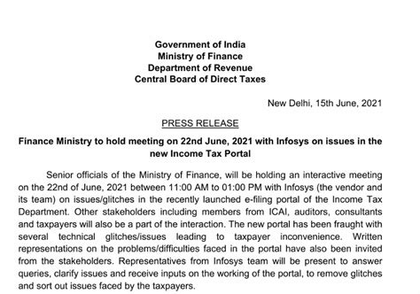 Ministry Of Finance Will Holding An Interactive Meeting On Nd Of June With Infosys On